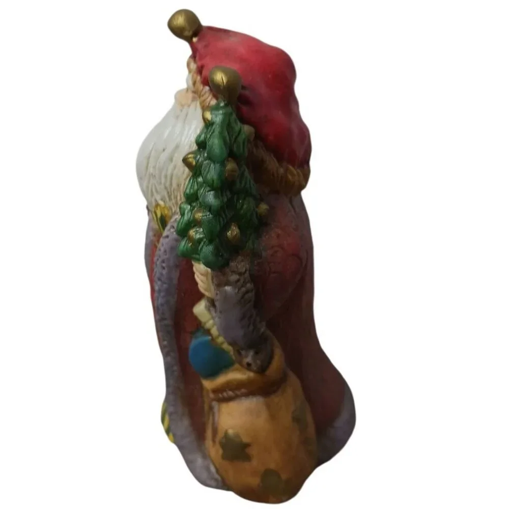 Woodland Vtg  Ceramic Santa Claus Figurine With Gift Bag & Tree